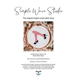 Subversive Female Red Stocking Sexy Legs High Heels Counted Cross Stitch Pattern